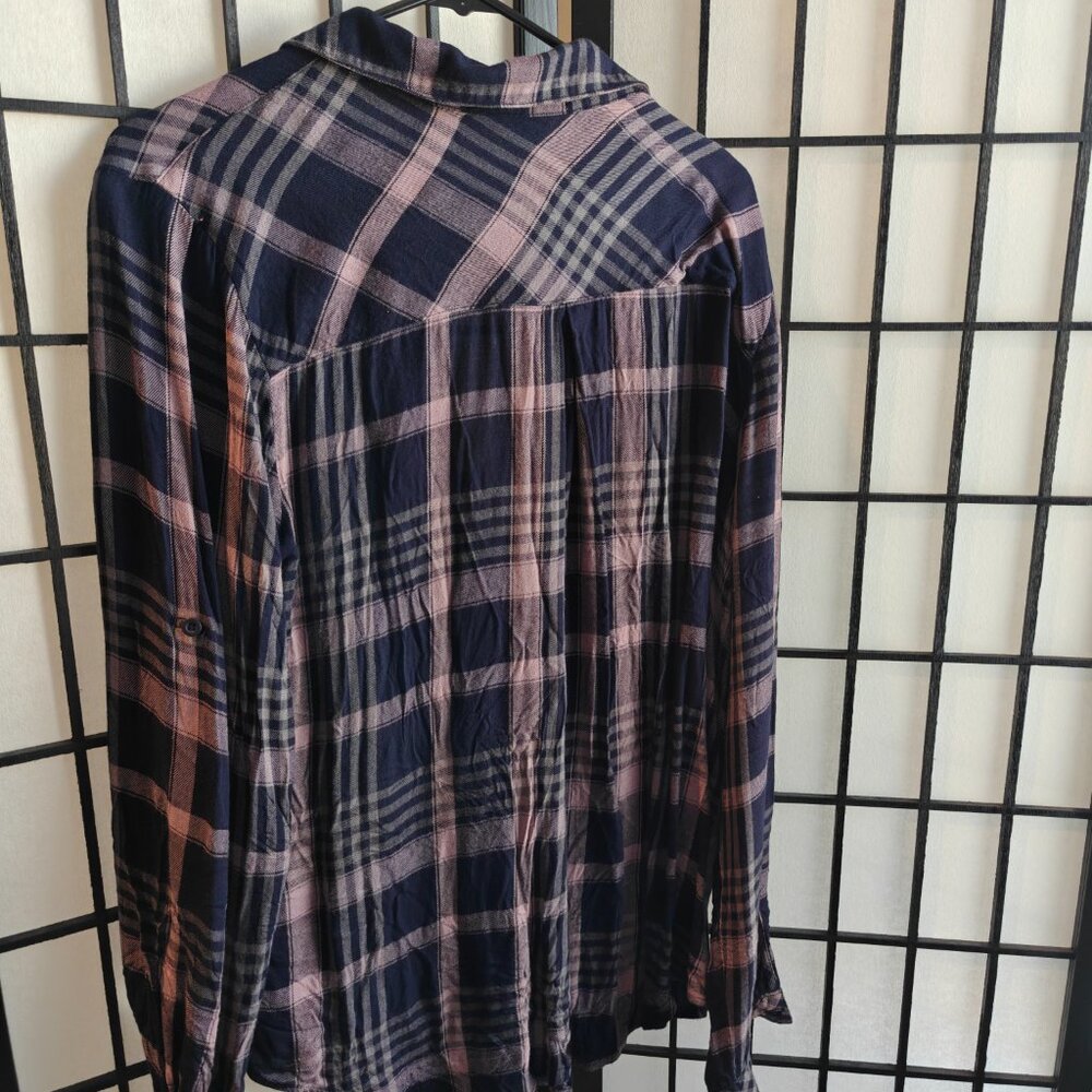 Cloth & Stone Purple Blue Pink Plaid Long Sleeve Casual Blouse - XL - Picture 3 of 6